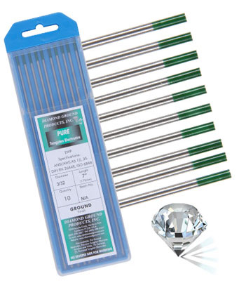 Tungsten welding electrodes - Pure Tungsten WP Green (Non-Radioactive)
